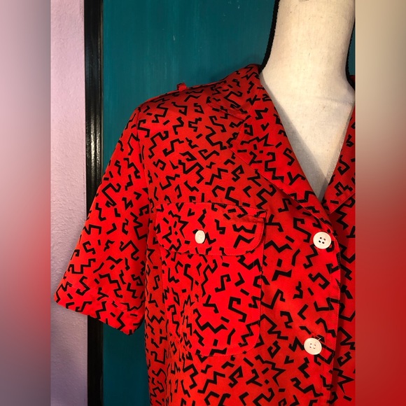 Vintage Chaus Short Sleeve Art Deco Blouse Size L - Picture 6 of 16